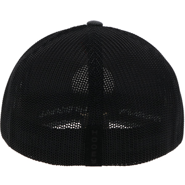 back of the Dark grey and black Cayman hat with black circle logo patch