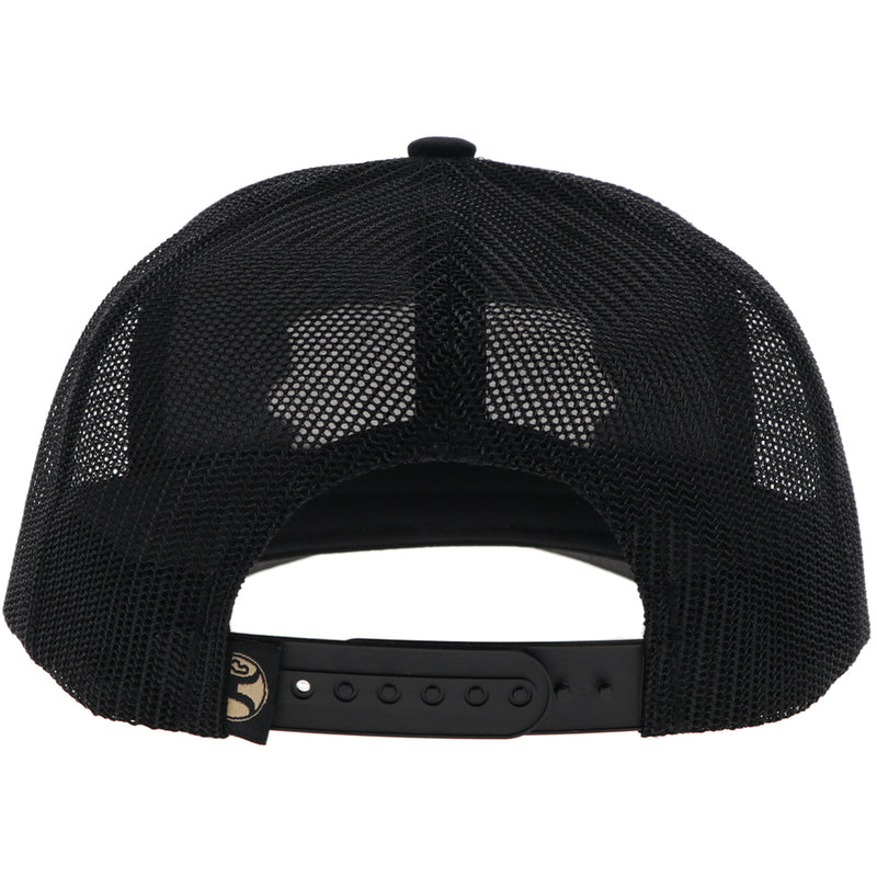 back of the Diamond black on black hat with light blue, black, and white patch