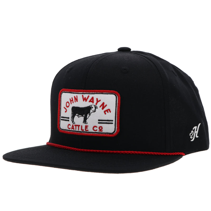 "John Wayne" Hat Black w/Red & White Patch