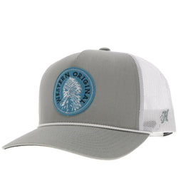 "Quanah" Hat Grey/White w/Black & Blue Patch