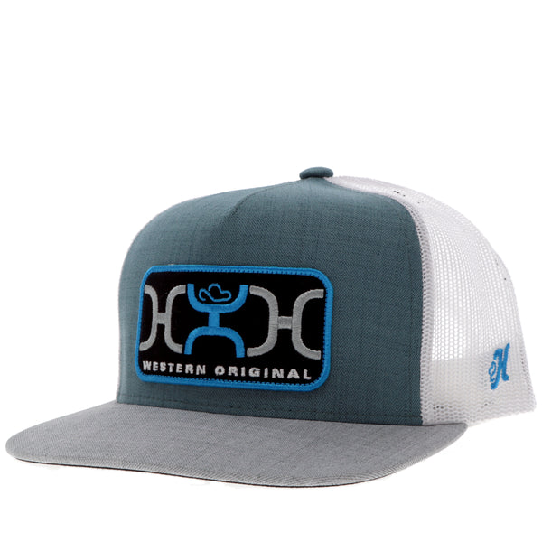 "Loop" Hat Teal/White w/Blue/Grey/Black Rectangle Patch