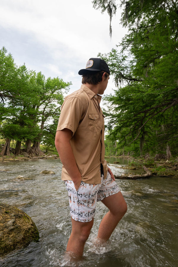 "Bigwake" White/Aztec Board Short