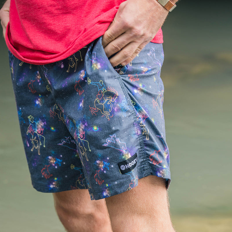 "Bigwake" Black w/Space Cowboy Pattern Board Shorts