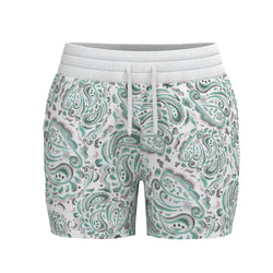 "Oasis" Shorts White/Turquoise w/Paisley Pattern