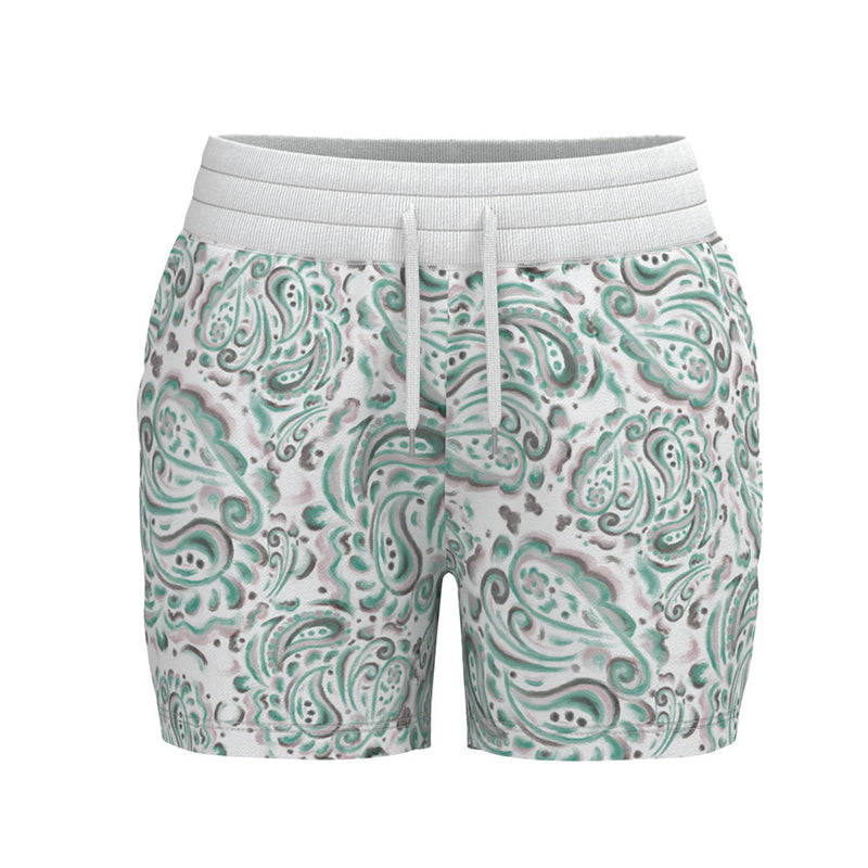 "Oasis" Shorts White/Turquoise w/Paisley Pattern