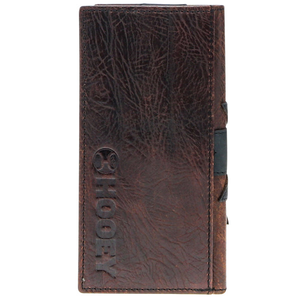 dark brown bi-fold with Hooey logo stamp