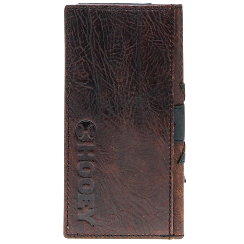 dark brown bi-fold with Hooey logo stamp