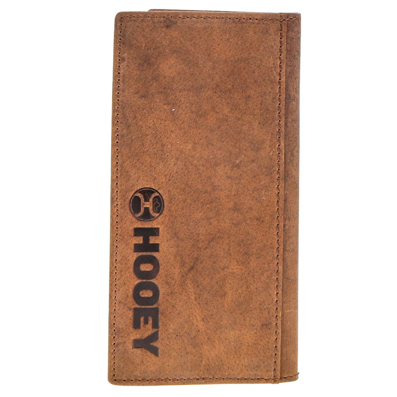 light tan, leather bi-fold with black Hooey logo stamp