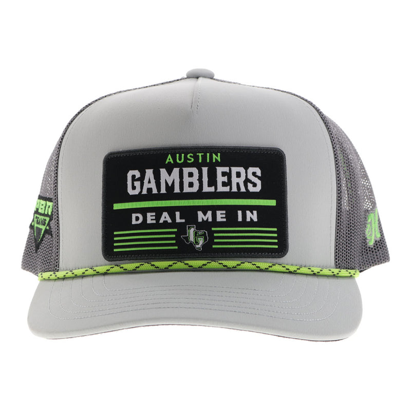 "Austin Gamblers" Grey Hat w/Black/White & Neon Green Patch