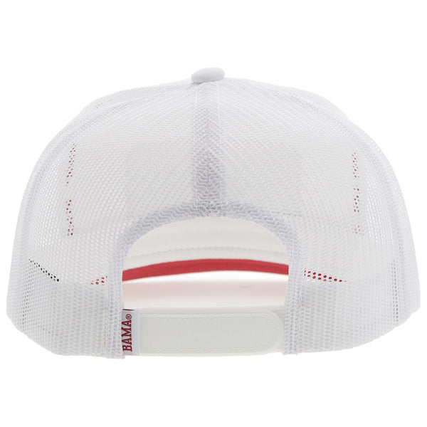 back of Alabama x Hooey hat in white with red details