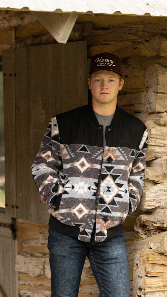 Hooey Sherpa Bomber Jacket Black/White Aztec