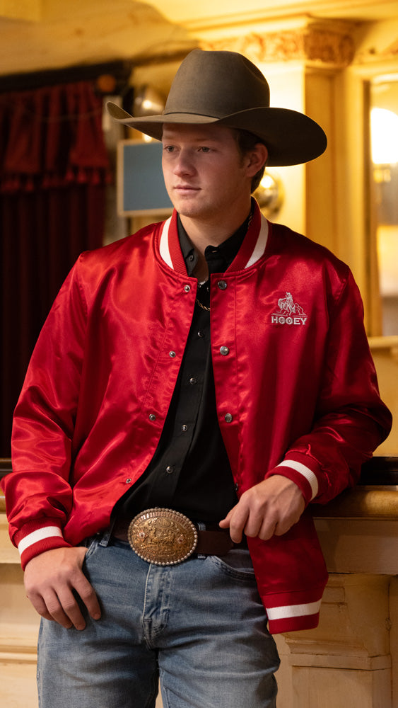 "Big Sky" Bomber Jacket Satin Red/White (Unisex)