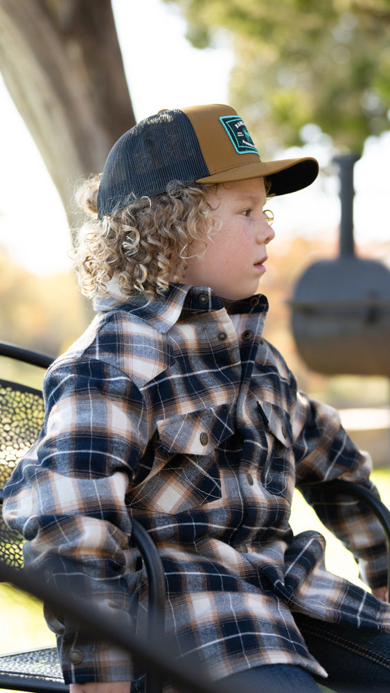 Youth "Boys Flannel Jacket" Navy/White Plaid w/White Sherpa