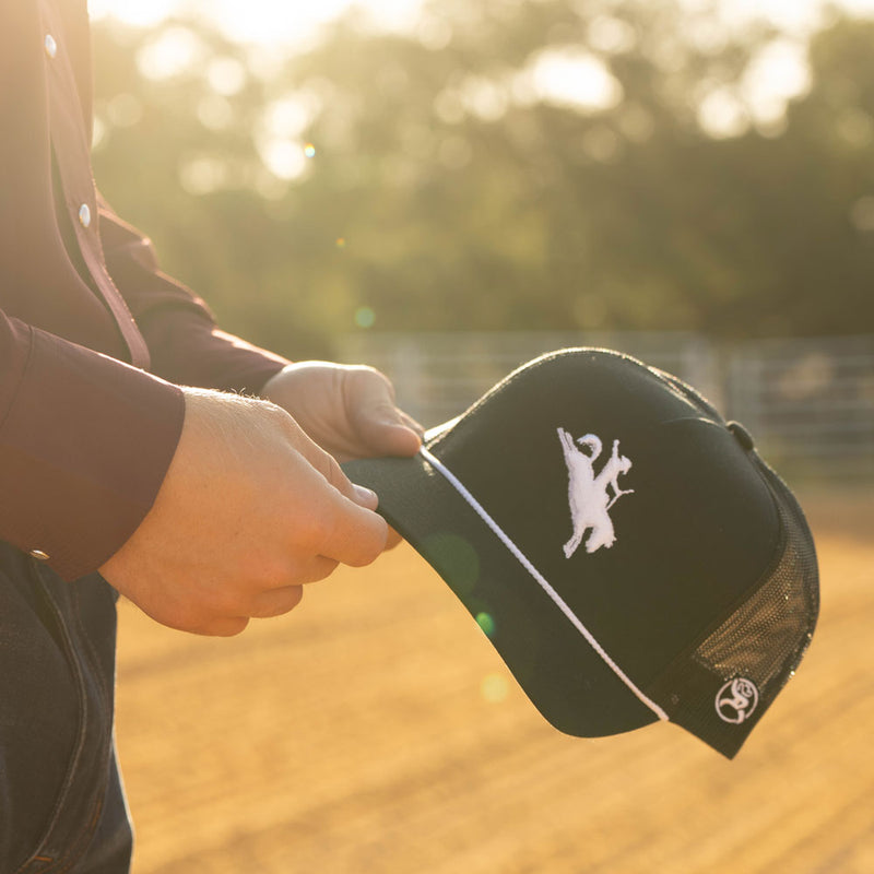 black and white bronc hat