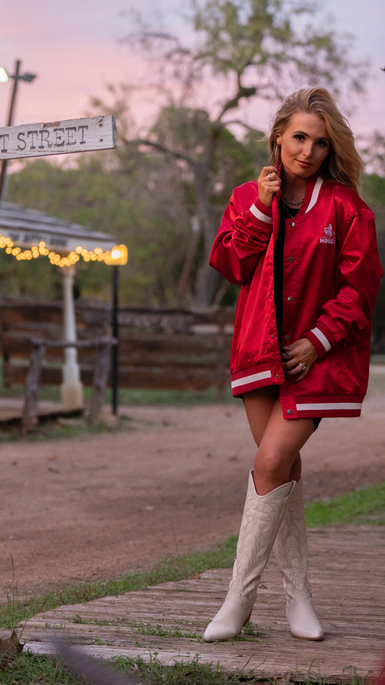 "Big Sky" Bomber Jacket Satin Red/White (Unisex)