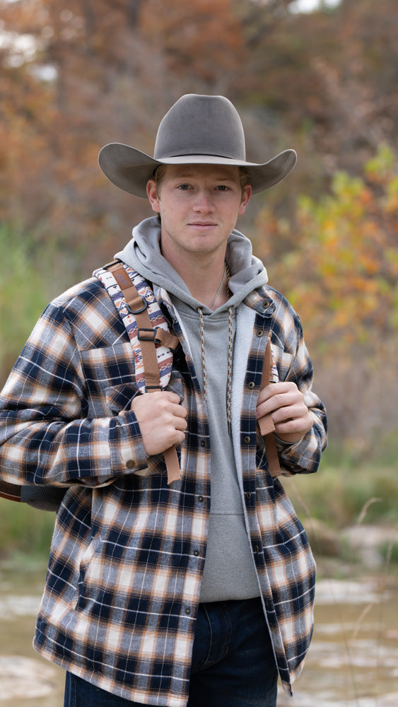 "Men's Flannel Jacket" Navy/White Plaid w/White Sherpa