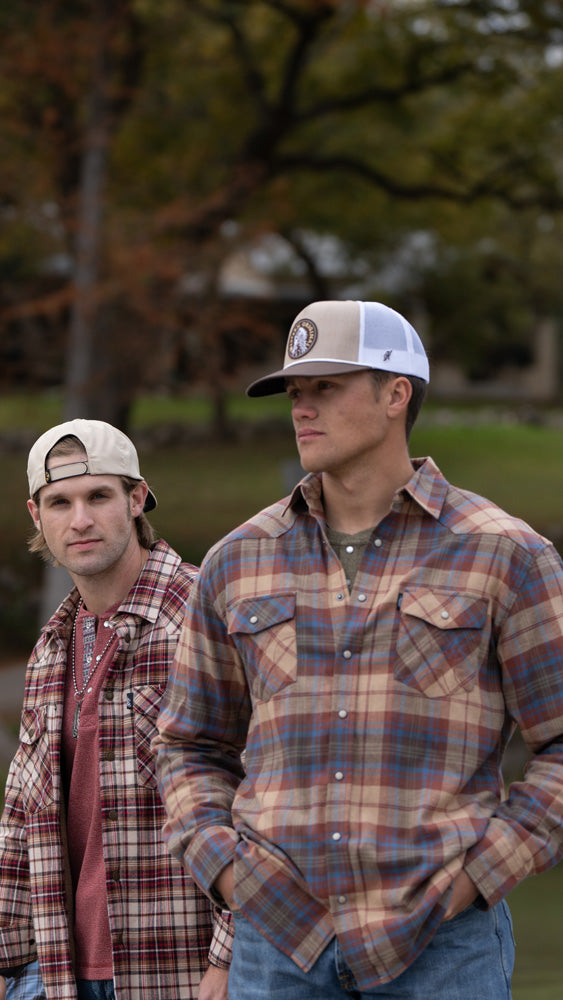 "Men's Flannels" Orange/Brown w/Pearl Snaps