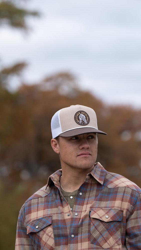 "Quanah" Hat Tan/White w/Brown/White Circle Patch