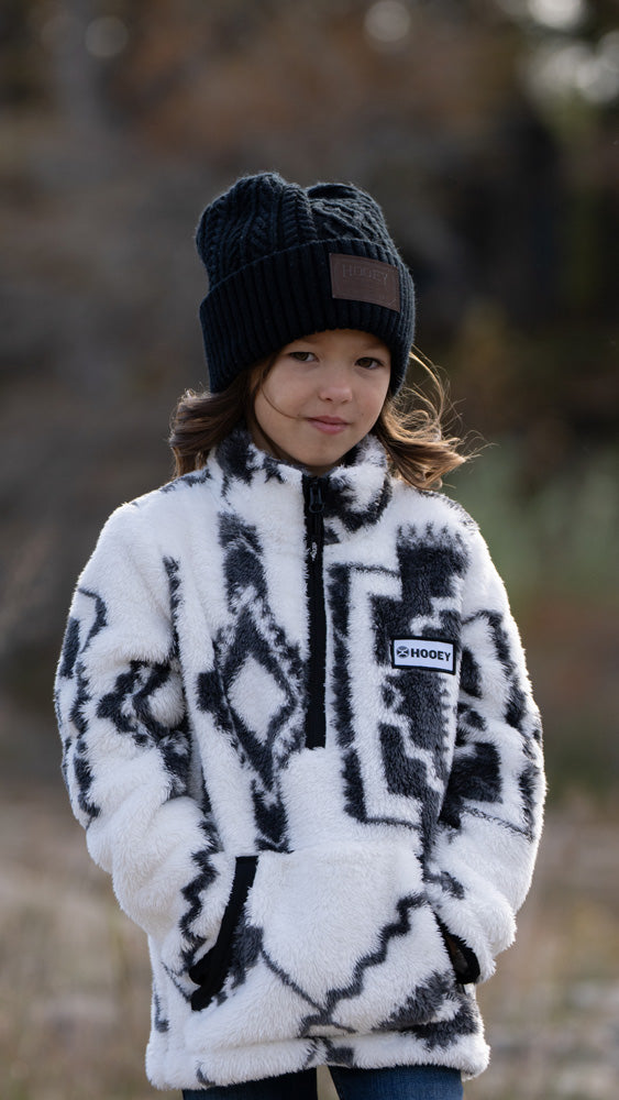 Youth "Girls Fleece Pullover" White/Black Aztec