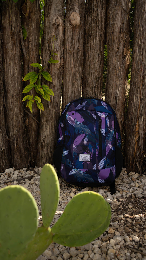 "Rockstar" Hooey Backpack Blue/Black Feather Pattern