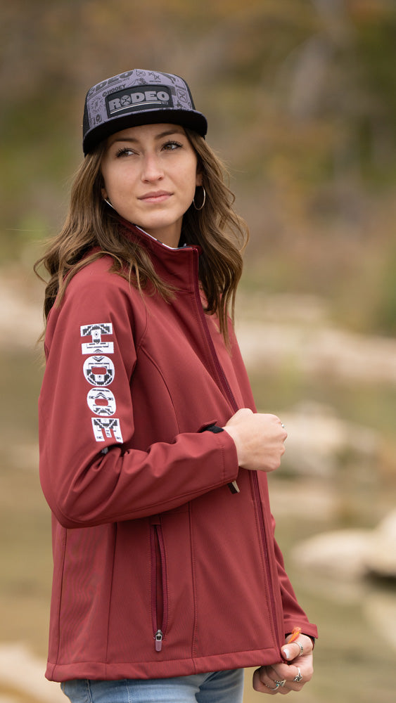 "Ladies Softshell Jacket" Red w/Black & White Aztec Lining