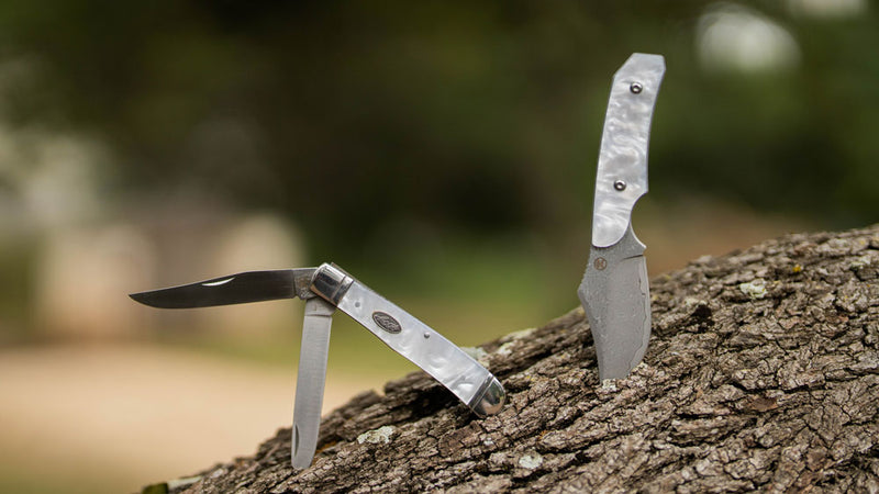 "Domino" White Skinner w/Damascus Blade