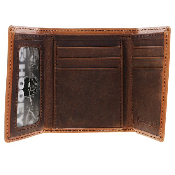 "Phoenix" Trifold Hooey Wallet Tan/Black Leather