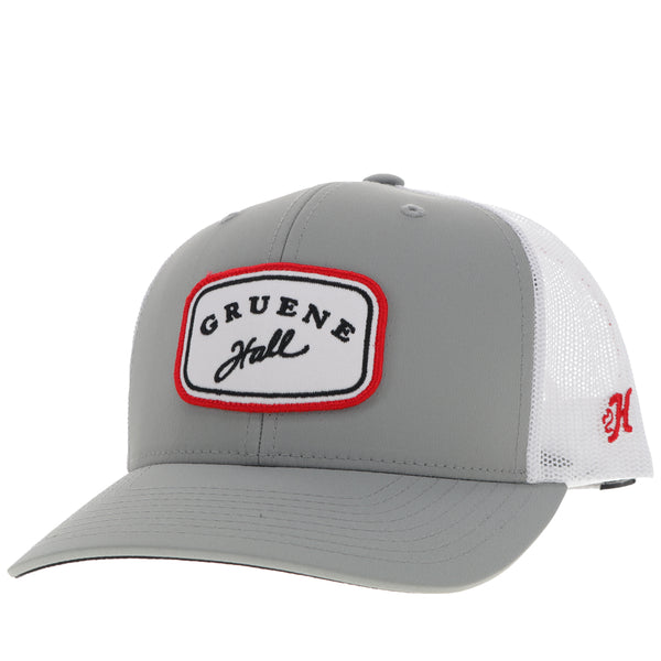 grey and white Gruene Hall hat