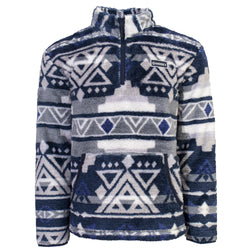 navy, grey, white multi pattern fleece pullover