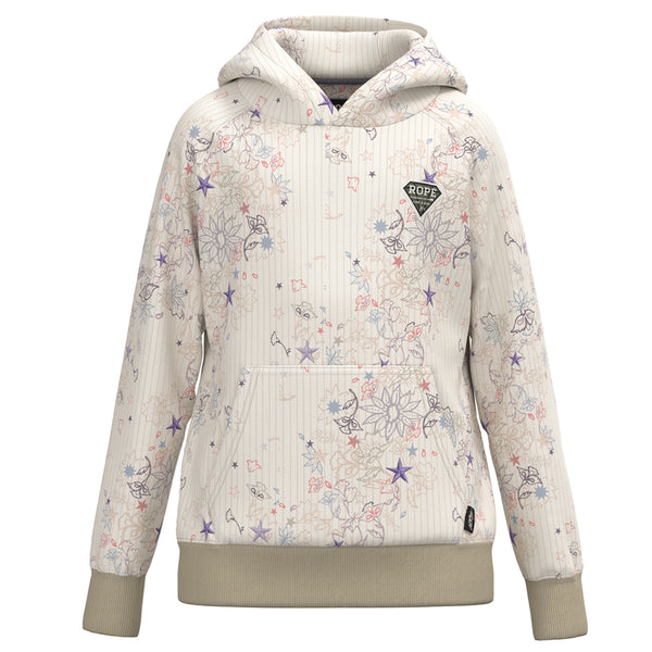 Youth "Rope Like A Girl" White w/ Western Star Pattern Hoody