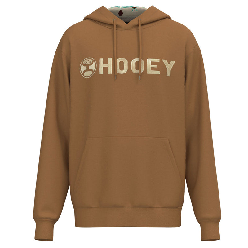 Lock-up tan hoody with cream logo and hood lining