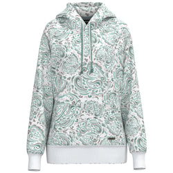 hero image of white hooey hoody with grey and teal bandana pattern