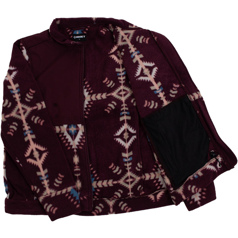 maroon, peach, blue aztec fleece jacket