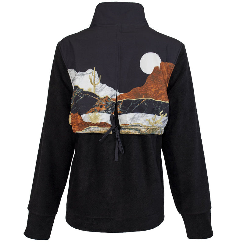 black jacket with desert scene on back 