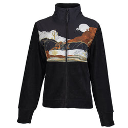 black jacket with desert scene on front