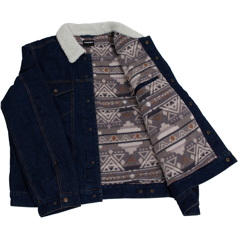 Hooey Denim Jacket in blue with cream sherpa lining