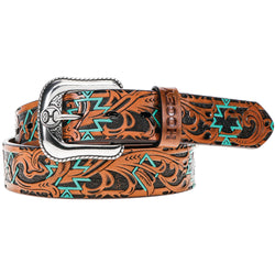 medium brown, black, turquoise leather work belt 