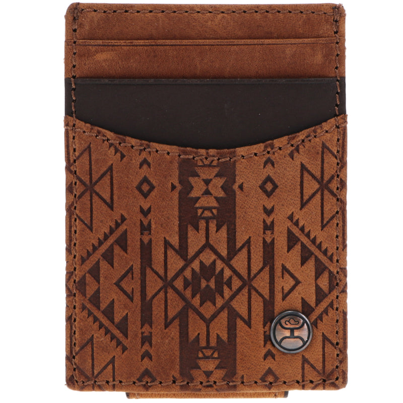 "Monterey" Money Clip Brown w/ Aztec Embossed Print