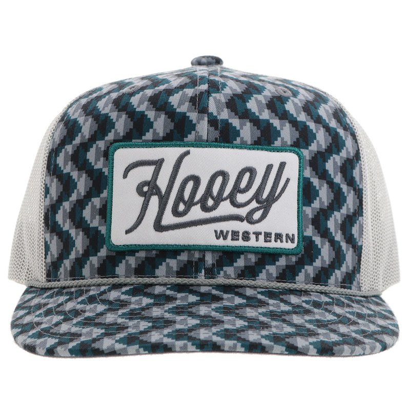 "Lakota" Hooey Hat Teal/Grey Pattern w/White/Teal Patch