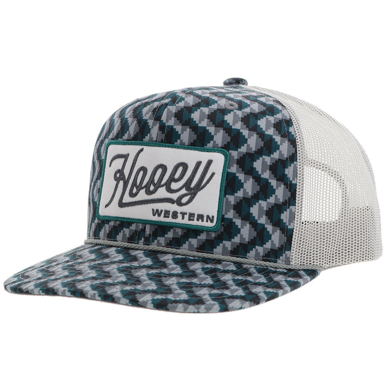 "Lakota" Hooey Hat Teal/Grey Pattern w/White/Teal Patch