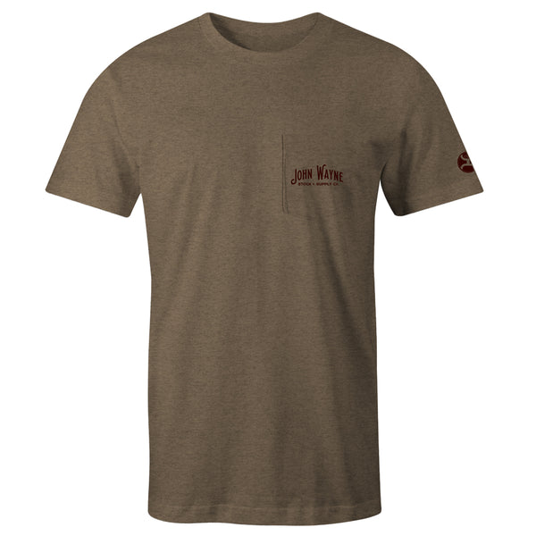 front of the John Wayne light brown tee