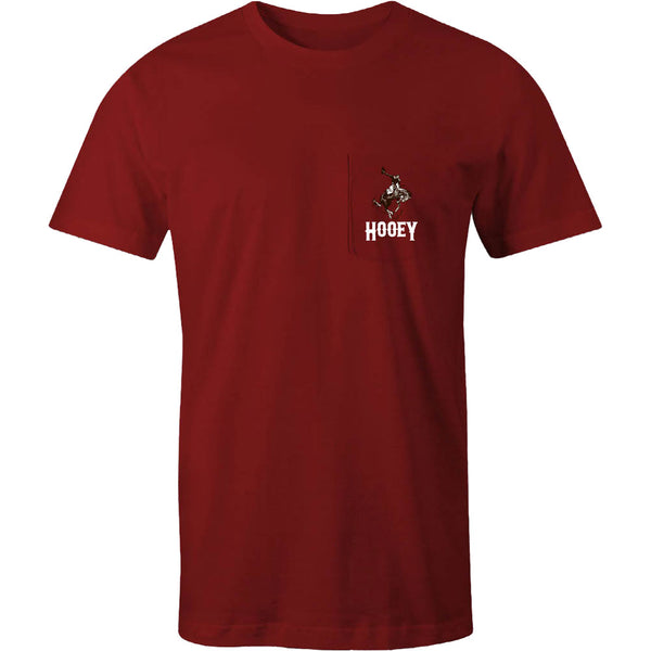 front of the Hooey Cheyenne burgundy tee with small logo on pocket