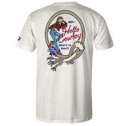 Pabst Blue Ribbon cream tee with Hello Cowboy original artwork