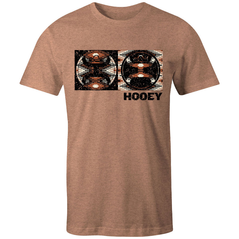 2.0 block sienna heather tee with light and dark brown pattern on logo