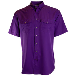 front of men's sol shirt in purple with short sleeves