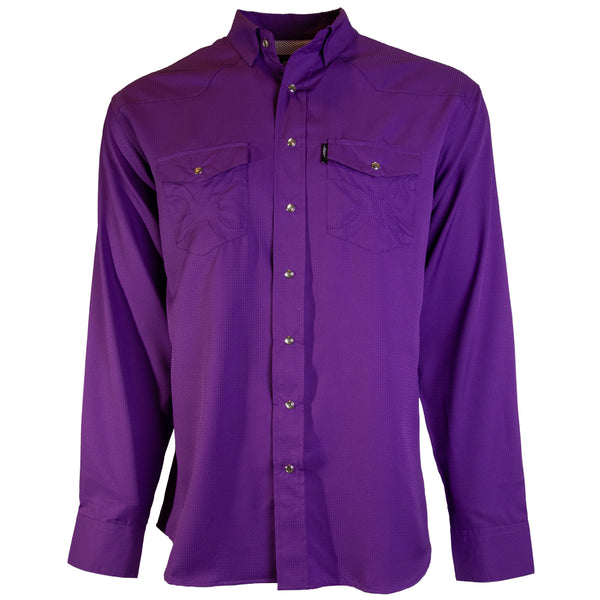 front of men's purple sol shirt with long sleeves