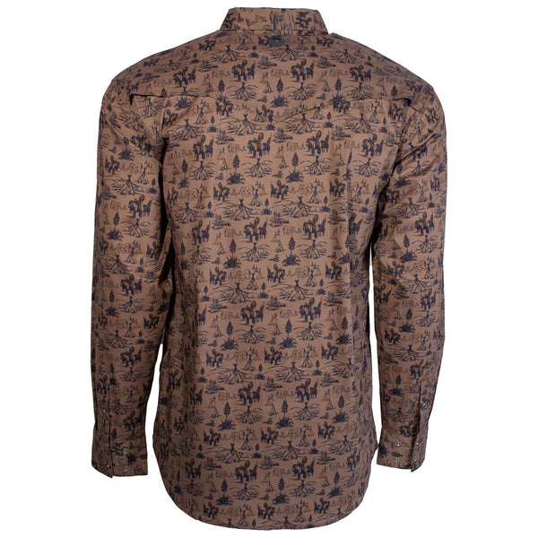 "Dos Sol" Long Sleeve Pearl Snap Shirt Tan w/Pattern All Over