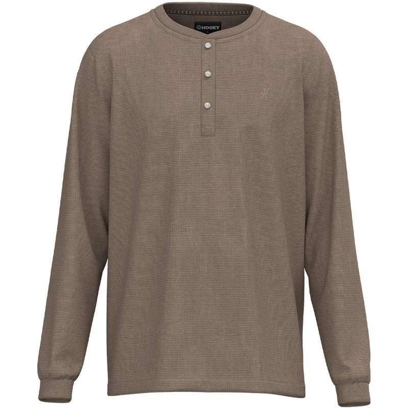 "Henley" Tan w/ chevron print detailing Long Sleeve Thermal Shirt