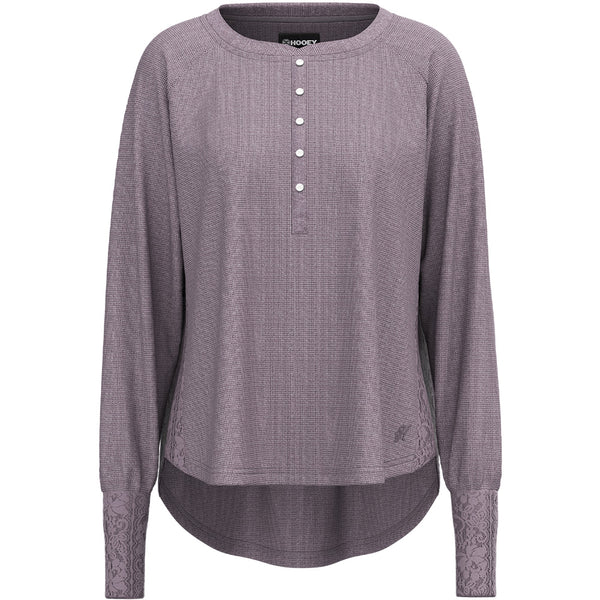 "Ladies Henley" Light Purple w/Lace Detailing Long Sleeve Thermal Shirt