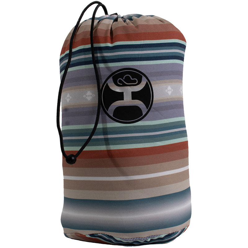 Hooey blue, orange, white stripe pattern draw string sack